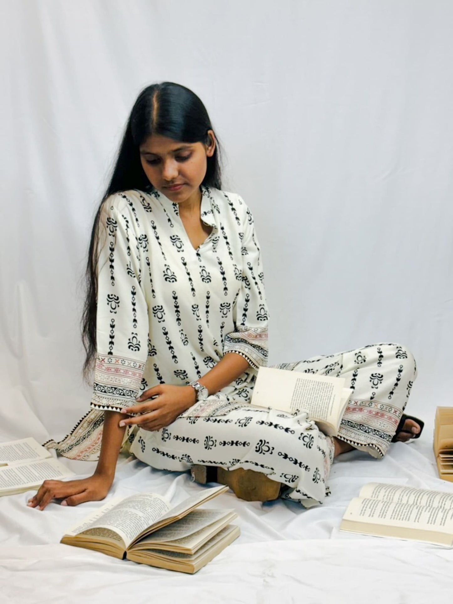 White Printed Cotton Kurta & Pant Set for Women – Comfortable Daily Wear Co-Ord | Swastyles