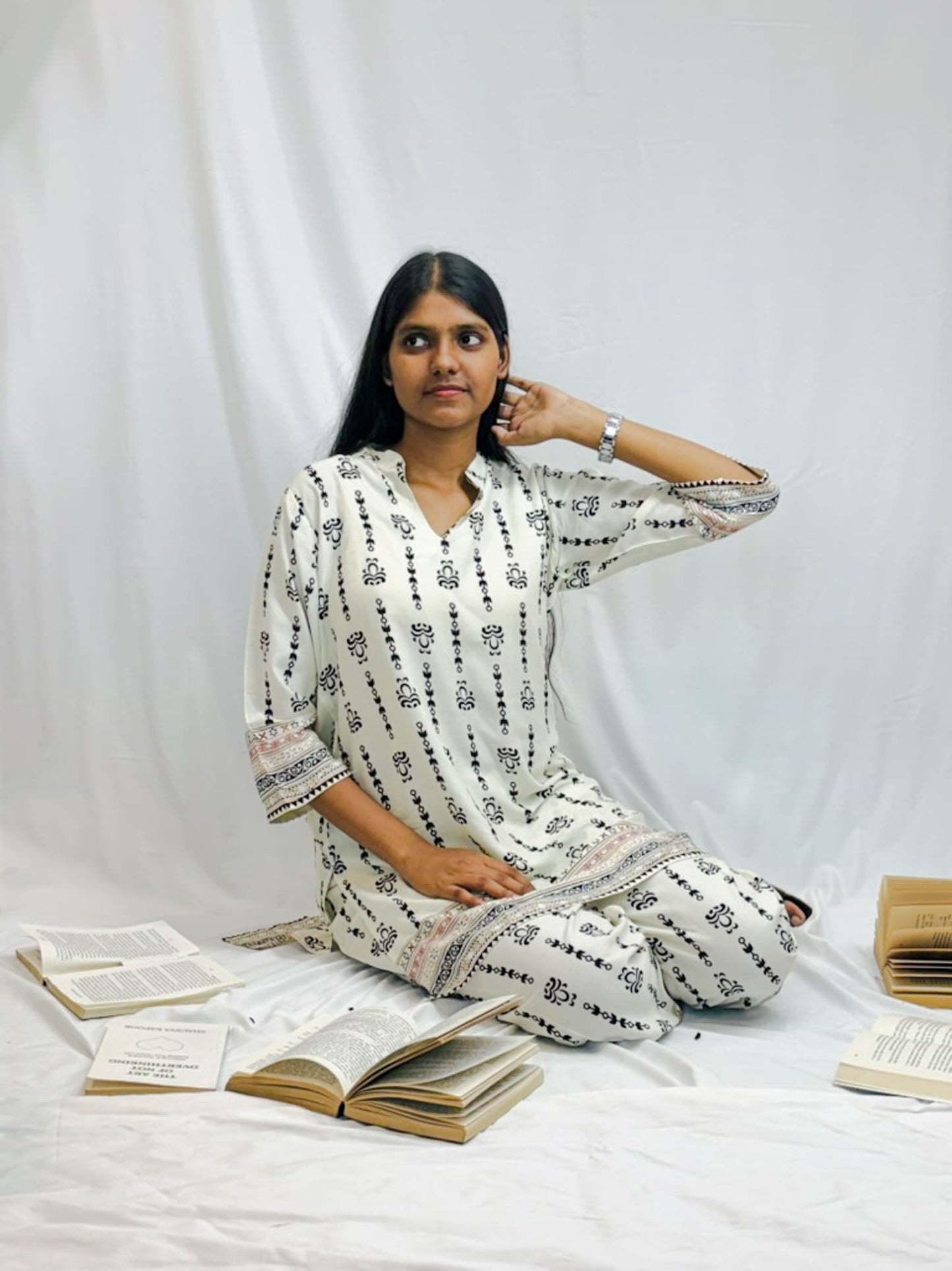 White Printed Cotton Kurta & Pant Set for Women – Comfortable Daily Wear Co-Ord | Swastyles